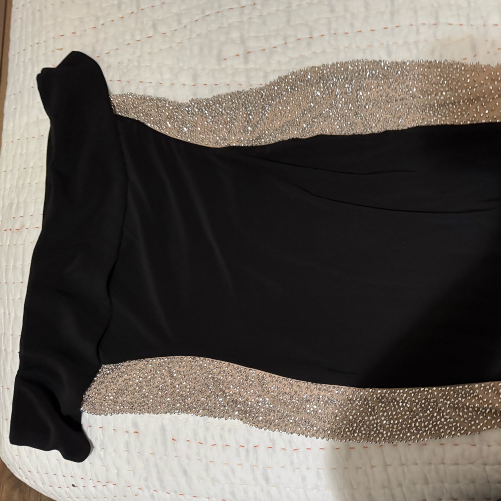 Xscape Black Dress with Gold Accents